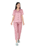 Smarty Pants Women's Silk Satin Mauve Pink Color Polka Dot Night Suit