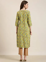 Women Yellow Printed Straight Kurta-AT-A828-K-Yellow