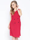 Slim Fit Dress with four buttons in Red