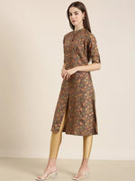 Women Taupe Floral A-Line Kurta-NJ-1084352-Taupe