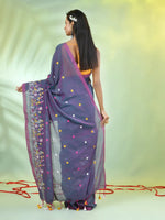 All Over Thread Floral Embroidery Grey Cotton Saree-MA62CT33610070