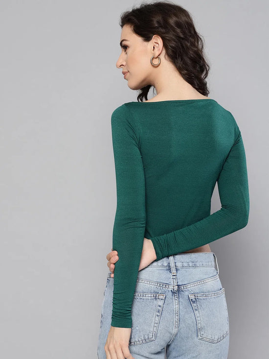 Veni Vidi Vici Dark Green Peek-A-Boo Full Sleeve Top