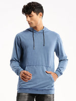 Men Blue Hooded Solid Pullover-MSK-S-1866-Blue