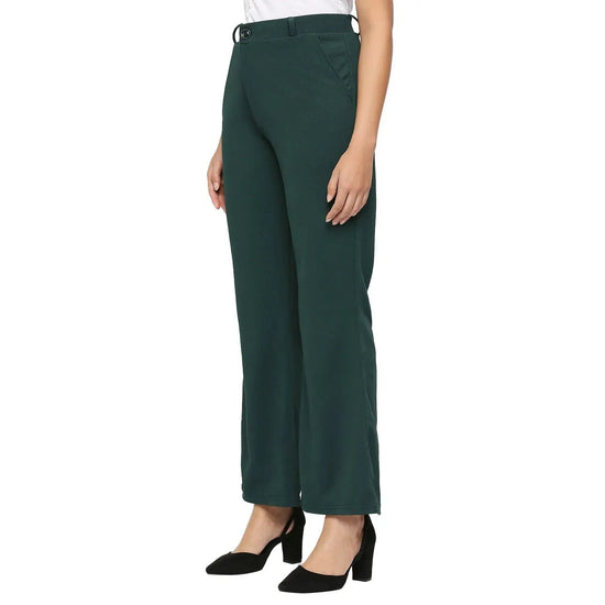 Smarty Pants Women's Cotton Lycra Bell Bottom Bottle Green Color Formal Trouser-SMPT-906B-S