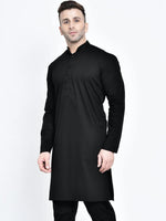 Hangup Men Standard Solid Men's Indian Wear-Black_Cotton_LongKurta