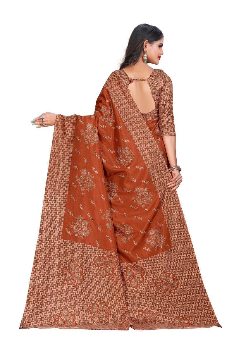 Vimla Women's Orange Art Silk Uniform Saree with Blouse Piece