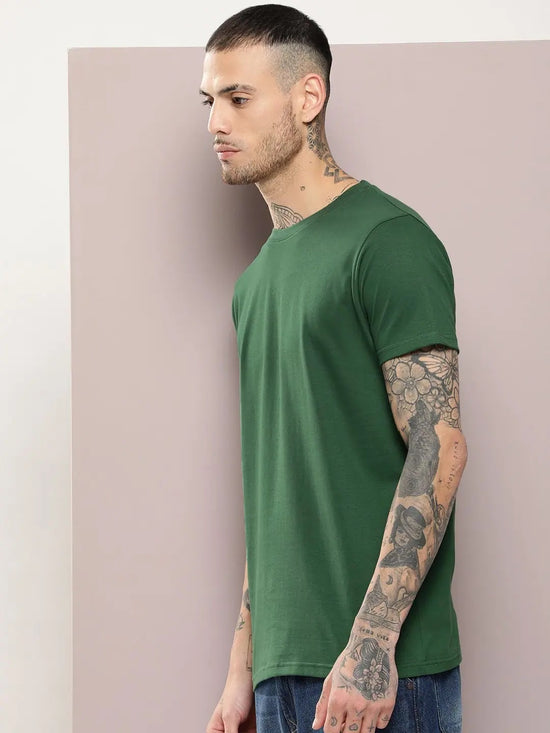 Dillinger Men's Dark Green Plain T-Shirt