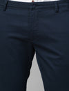 Genips Men's Cotton Navy Stretch Caribbean Slim Fit Print Trousers