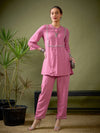 Women Pink L-Shape Embroidered Shirt With Palazzos