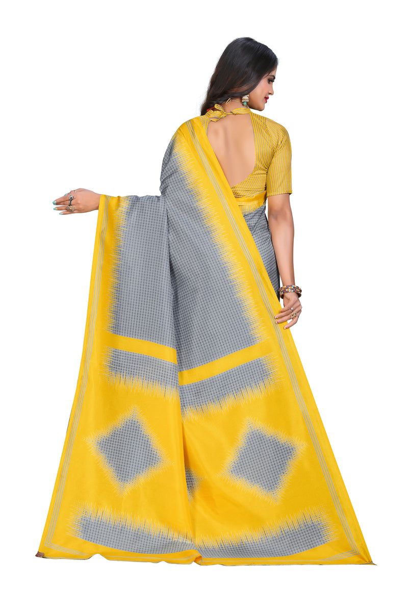 Vimla Women's Lemon Yellow Art Silk Uniform Saree with Blouse Piece
