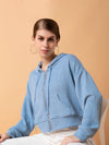 Women Solid Blue Hooded Sweatshirt-1123-Blue