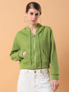 Women Solid Green Hooded Sweatshirt-1123-Green