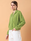 Women Solid Green Hooded Sweatshirt-1123-Green