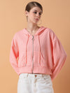 Women Solid Pink Hooded Sweatshirt-1123-Pink