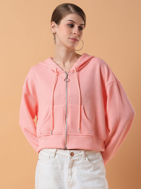 Women Solid Pink Hooded Sweatshirt-1123-Pink