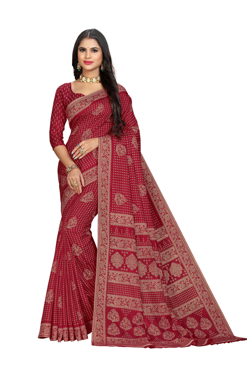 Vimla Women's Red Art Silk Uniform Saree with Blouse Piece