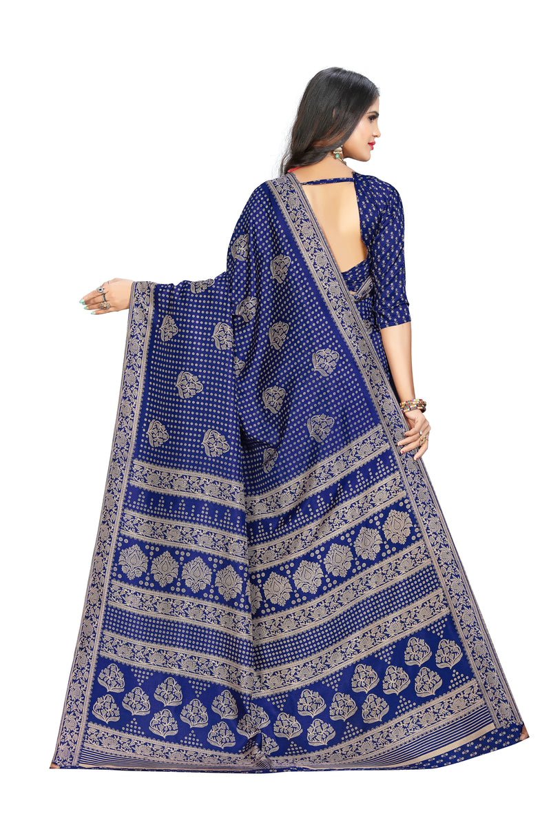 Vimla Women's Dark Blue Art Silk Uniform Saree with Blouse Piece