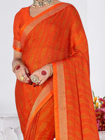 Saree Mall Women's Chiffon Orange Printed Designer Saree With Blouse Piece-SHMIKSA1003