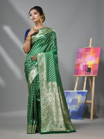 Green Katan Silk Banarasi Saree With Ethnic Motifs And Zari Woven Designs-MA52KA441380072