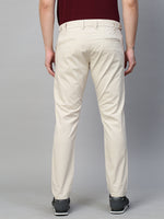 Genips Men's Light Cream Cotton Stretch Caribbean Slim Fit Solid Trousers