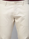 Genips Men's Light Cream Cotton Stretch Caribbean Slim Fit Solid Trousers