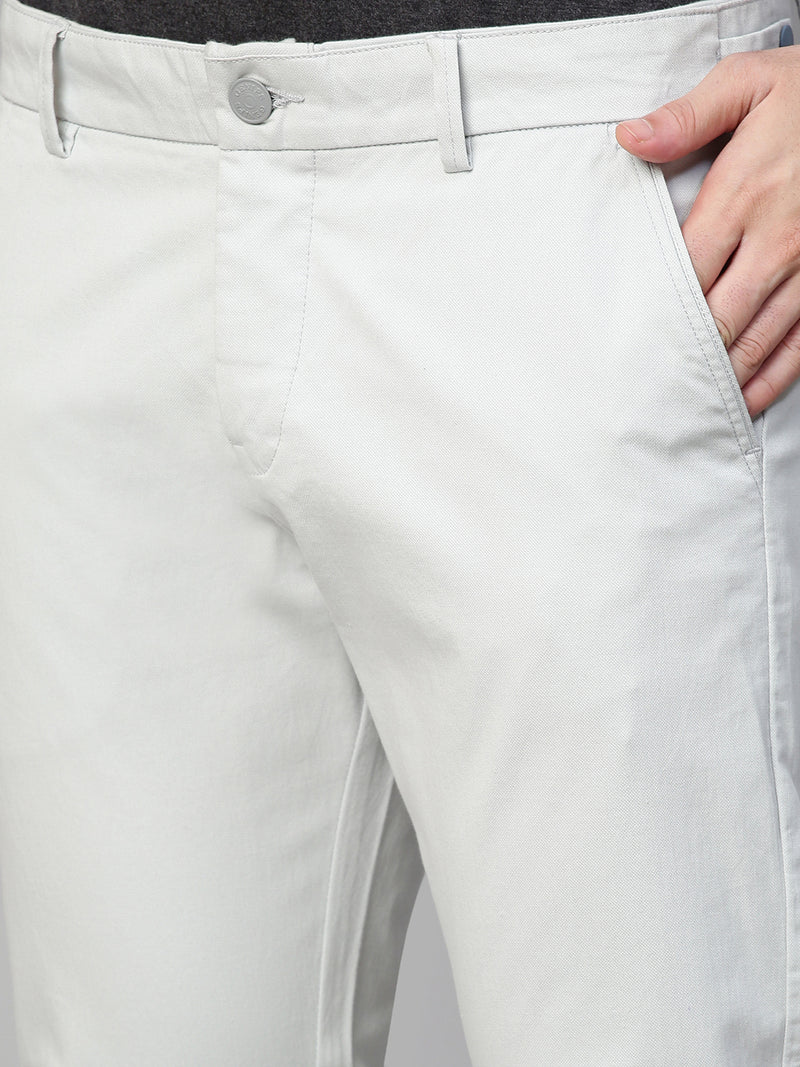 Genips Men's Off White Cotton Stretch Caribbean Slim Fit Solid Trousers