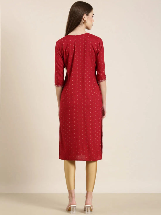 Women Red Floral Straight Kurta-NJ-3545256-Red