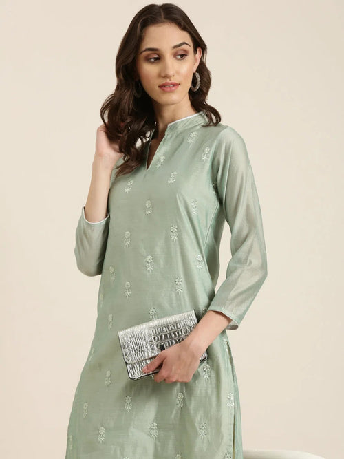 Women Sea Green Solid Straight Kurta-AP-S-2552-Seagreen