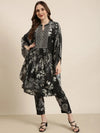 Women Kaftan Charcoal Ethnic Motifs Kurta and Trousers Set-DW-5843-Charcoal