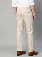 Genips Men's Beige Cotton Stretch Caribbean Slim Fit Solid Trousers