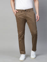 Genips Men's Beige Brown Stretch Caribbean Slim Fit Solid Trousers