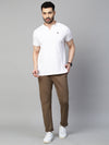 Genips Men's Beige Brown Stretch Caribbean Slim Fit Solid Trousers