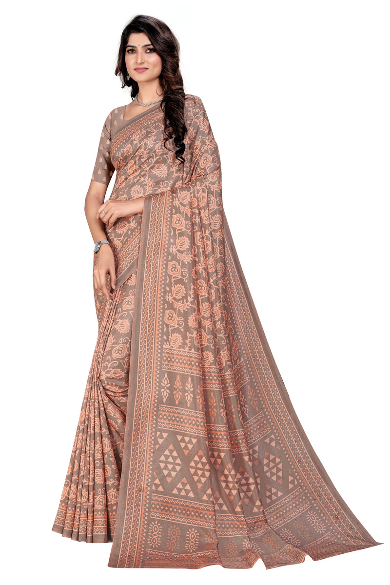 Vimla Women's Peach Art Silk Uniform Saree with Blouse Piece