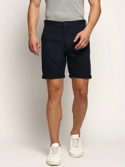 Men Navy Solid Shorts-ORBIT-3-Navyblue