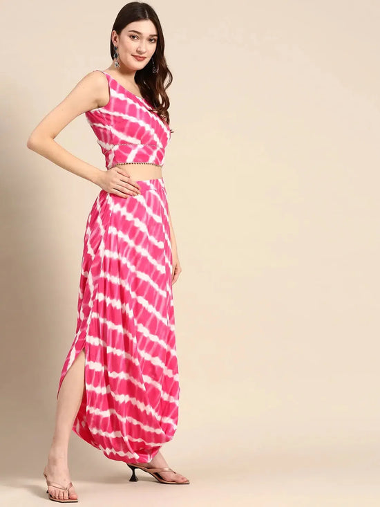 Crop top with cowl dhoti skirt in Pink