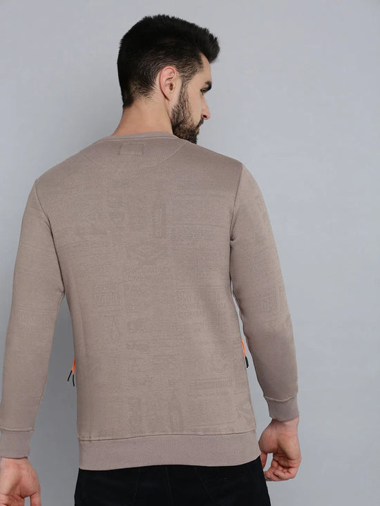 Men Grey Printed Sweatshirt-SCAW-23-Taupe