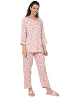 Smarty Pants Women's Cotton Pastel Peach Floral Print Night Suit-SMNSP-814C-S