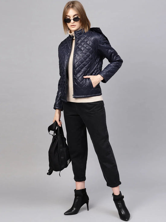 Women Solid Navy Full Sleeve Jacket