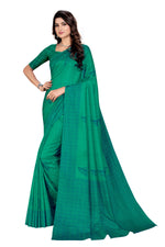 Vimla Women's Turquoise Art Silk Uniform Saree with Blouse Piece