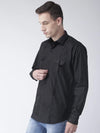 Hangup Men Slim Solid Shirts-BlackDoublePktShirt