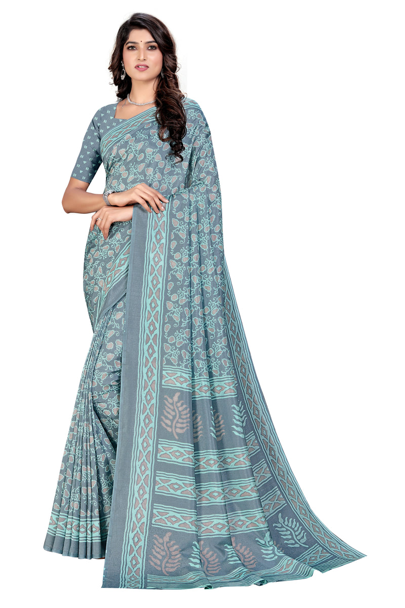 Vimla Women's Turquoise Art Silk Uniform Saree with Blouse Piece