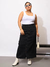 Women Black Denim Acid Wash Front Button Skirt