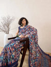 Ahika Women Blue Linen Abstract Printed Saree-VFSAR1004