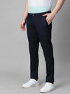 Genips Men's Cotton Stretch Caribbean Slim Fit Navy Self Design Trousers