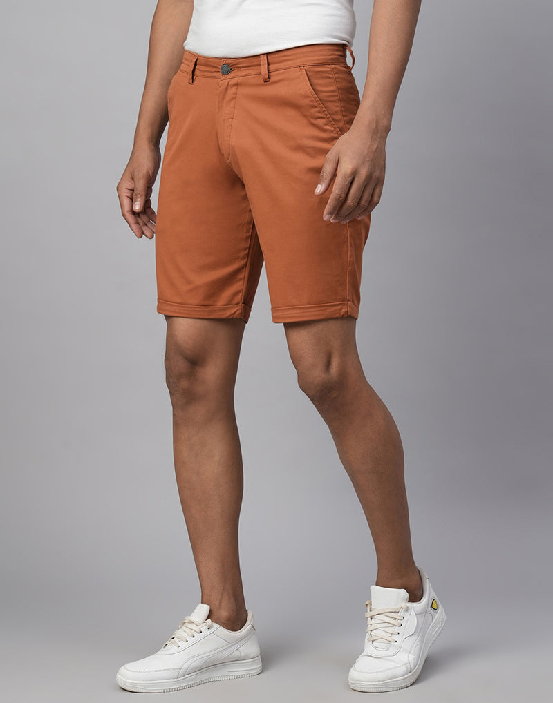 Genips Men's Brick Cotton Lycra Slim Fit Shorts