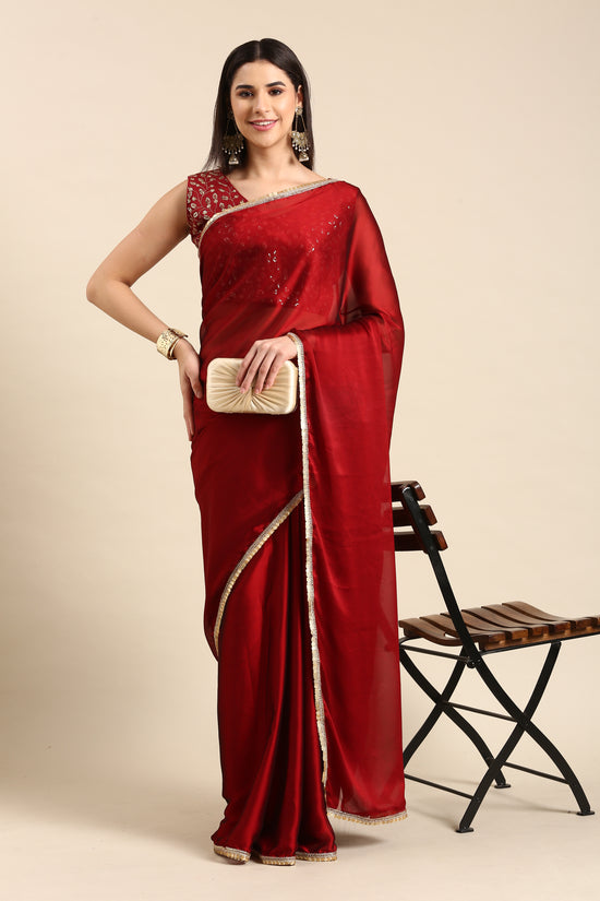 Avanshee Women's Latest Georgette Solid Saree With Unstiched Embroidred Blouse-AVN-1691-RED