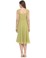 Green Coloured Solid Skater Dress in Olive Green