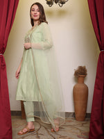 Avanshee Women's Latest Embroidred Chanderi Kurta, Pant With Dupatta Set-ES-7538-Pista Green