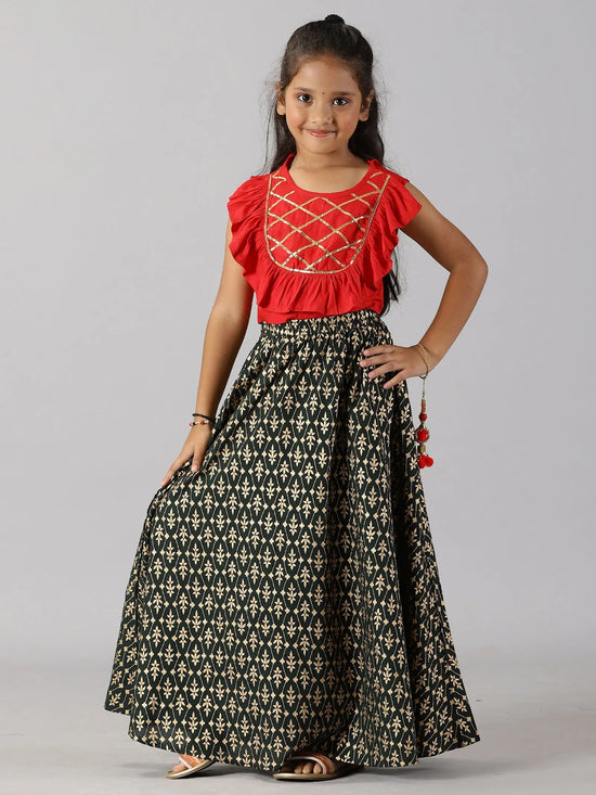 Girls Ethnic Ruffle Choli & Lehenga set-AW23GEST084015