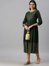 Women's Green Printed Anarkali Kurta-JC20-Green